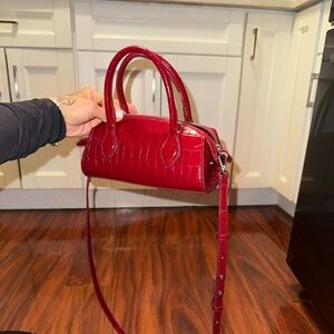 Mango Red Crocodile-Embossed Mini Bag